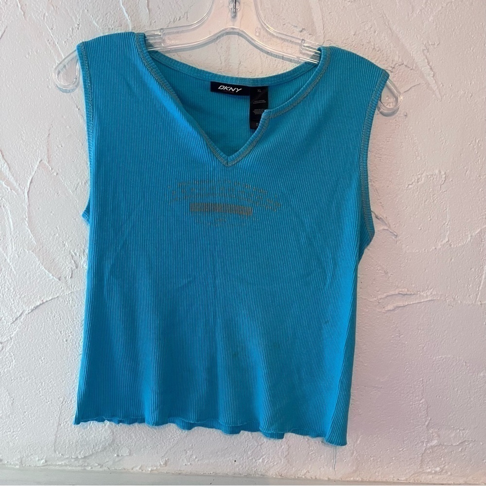 Blue Ribbed DKNY Sleeveless Crop Top Size XL